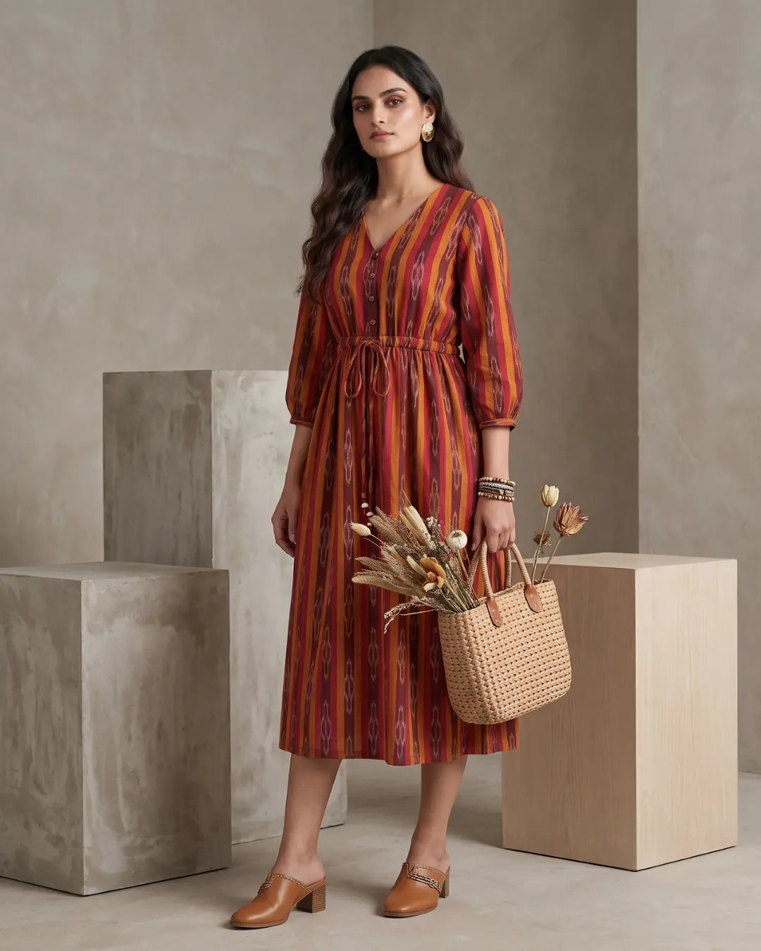 Arusi Maroon Sambalpuri Handloom Dress