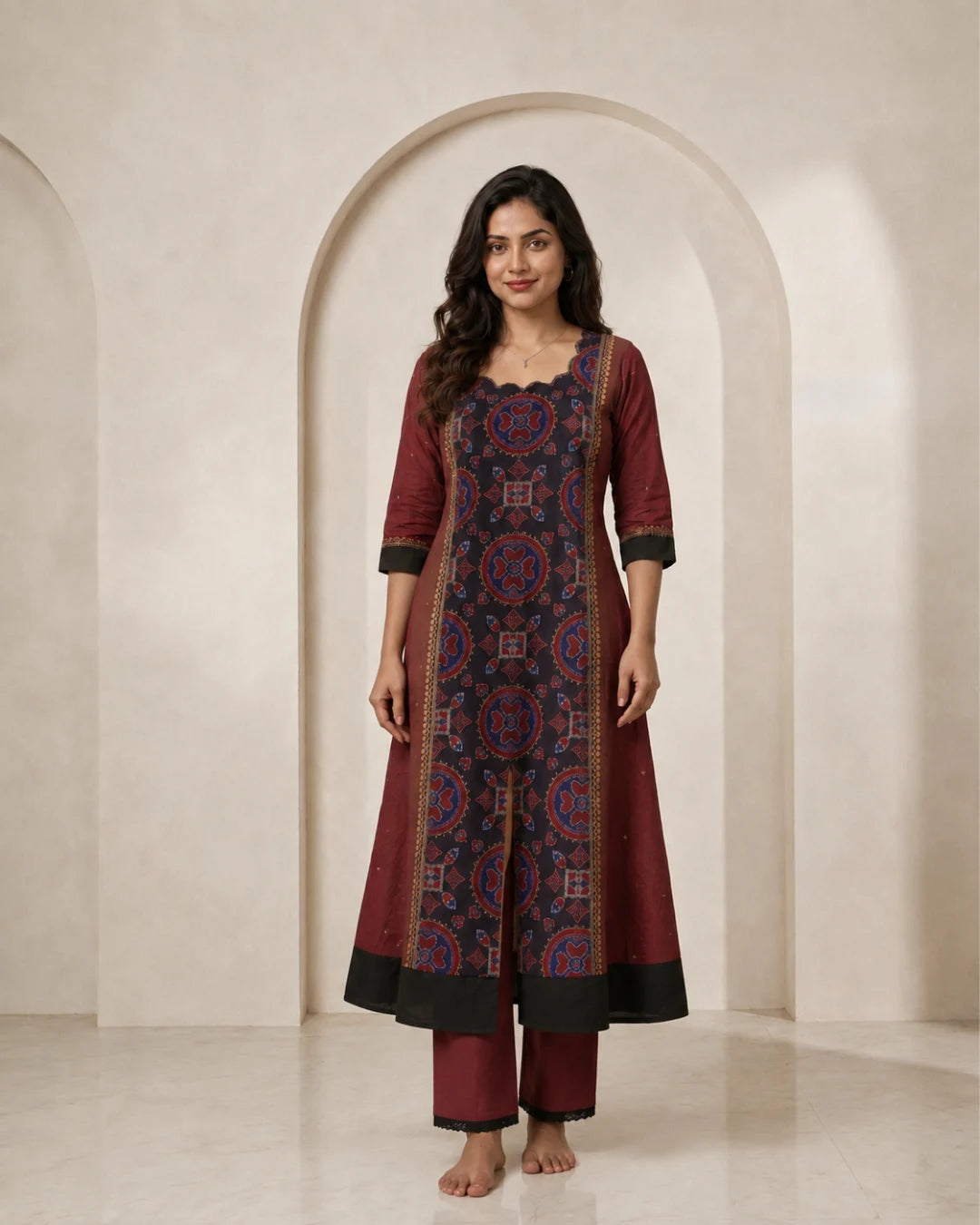 Bhumika Maroon & Black Sambalpuri Handloom Anarkali
