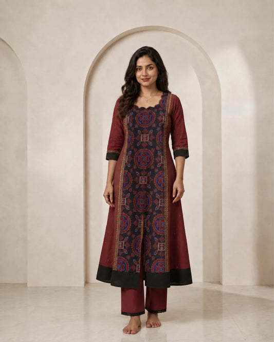Bhumika Maroon & Black Sambalpuri Handloom Anarkali