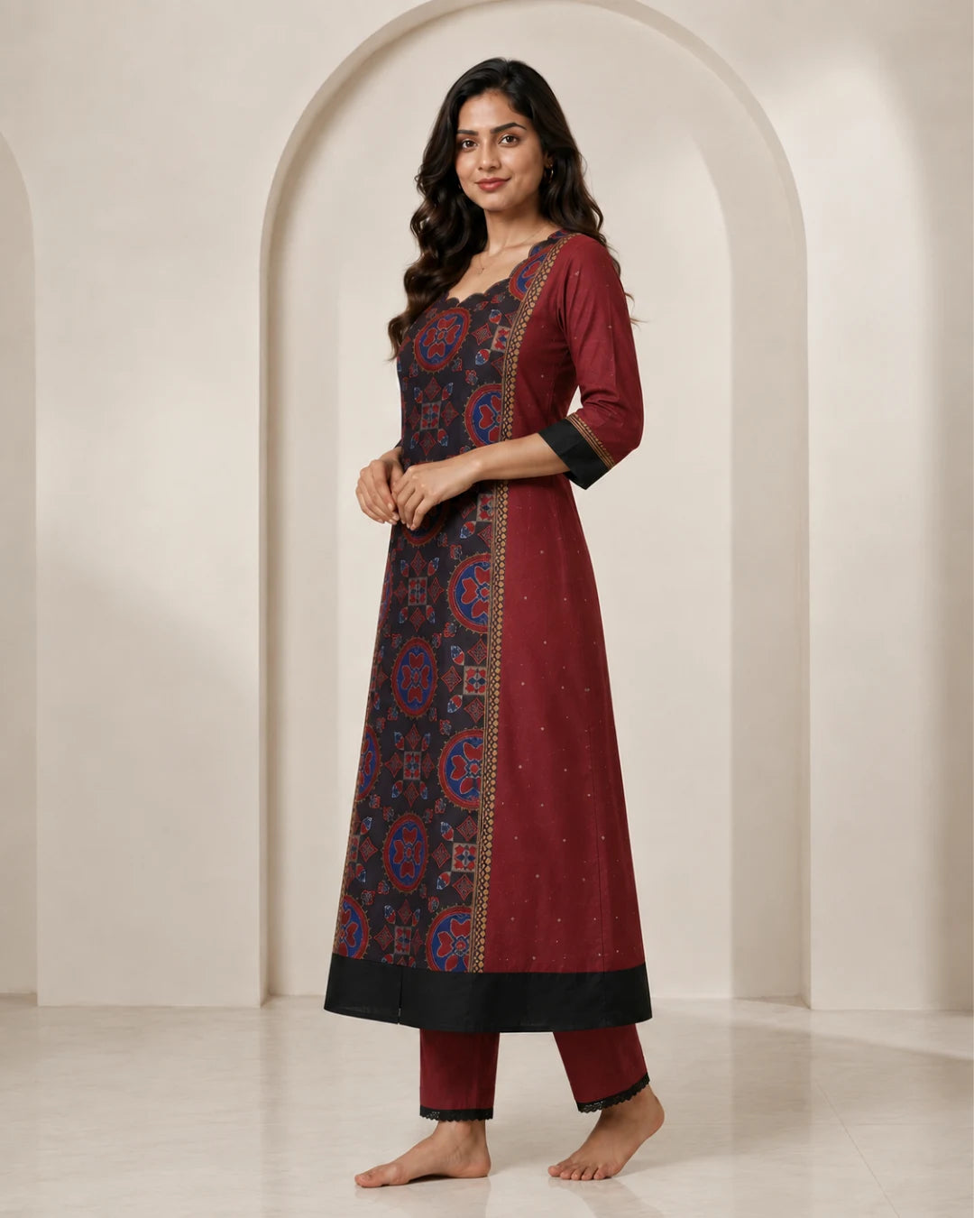 Bhumika Maroon & Black Sambalpuri Handloom Anarkali
