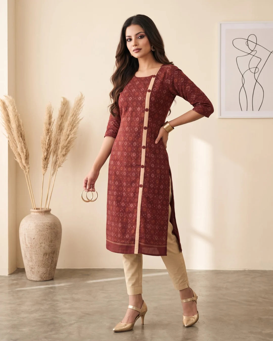 Madhavi Maroon Sambalpuri Handloom Kurti