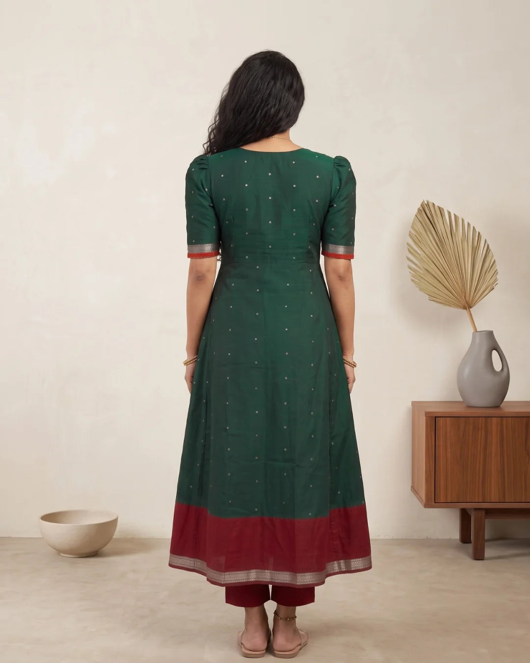 Anvika Green & Maroon Sambalpuri Handloom Anarkali