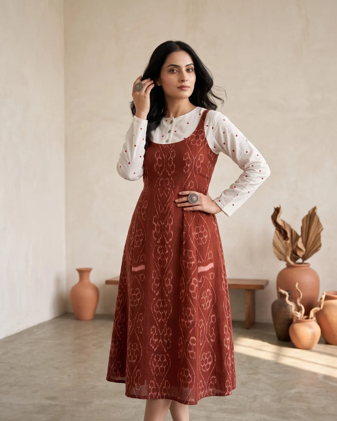 Vasudha Rust & White Sambalpuri Handloom Dress