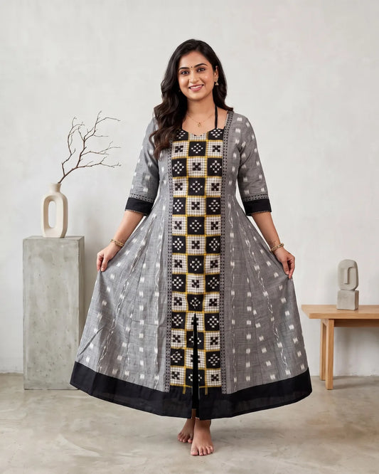 Charvi Grey & Black Sambalpuri Handloom Anarkali