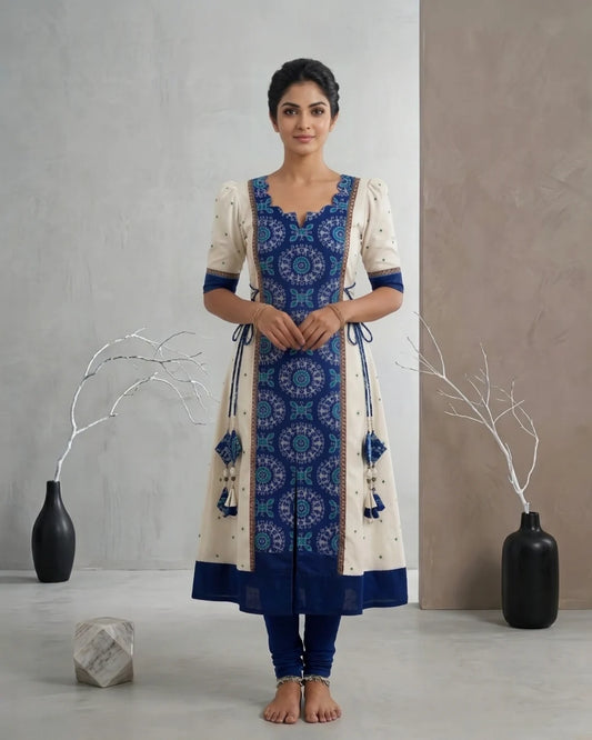Neelambari Blue & White Sambalpuri Handloom Anarkali