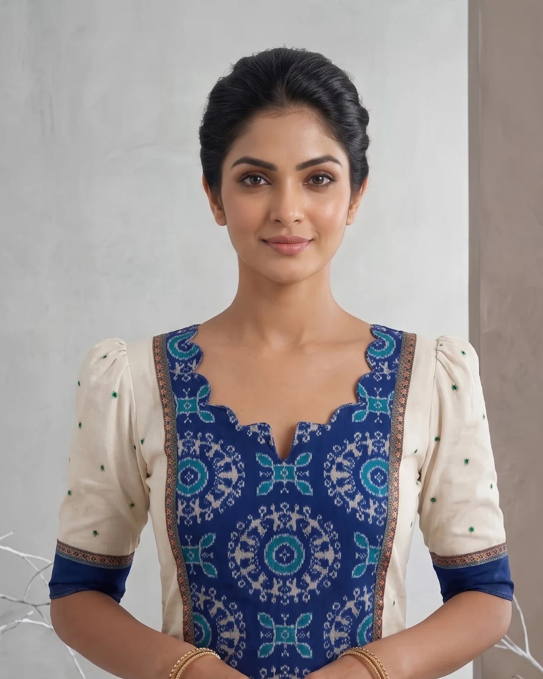 Neelambari Blue & White Sambalpuri Handloom Anarkali
