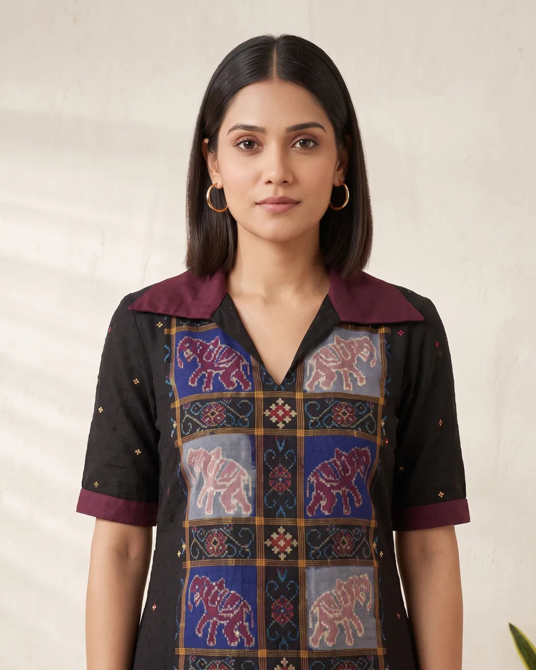 Gaja Black & Maroon Sambalpuri Handloom Kurti