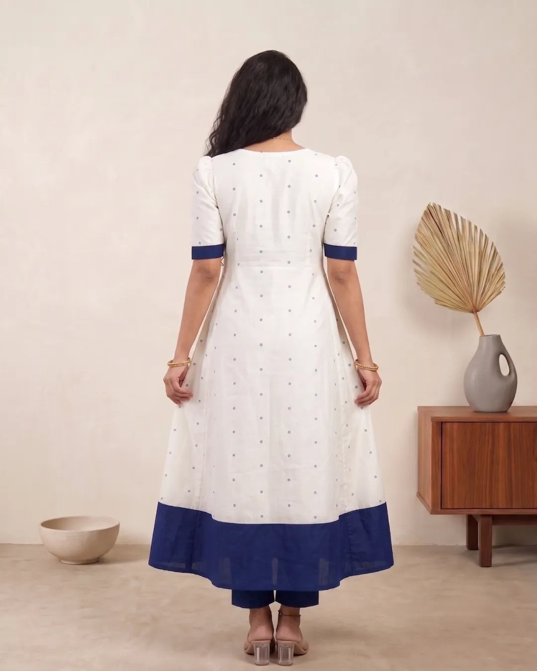 Padma White & Blue Sambalpuri Handloom Anarkali Dress