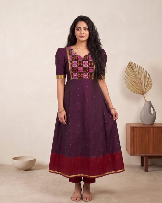 Padma Plum & Maroon Sambalpuri Handloom Anarkali Dress