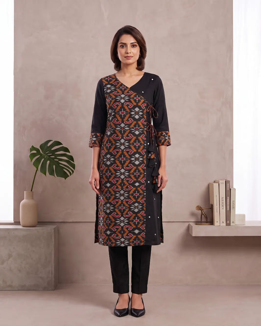 Kajal Black Sambalpuri Handloom Kurta Set