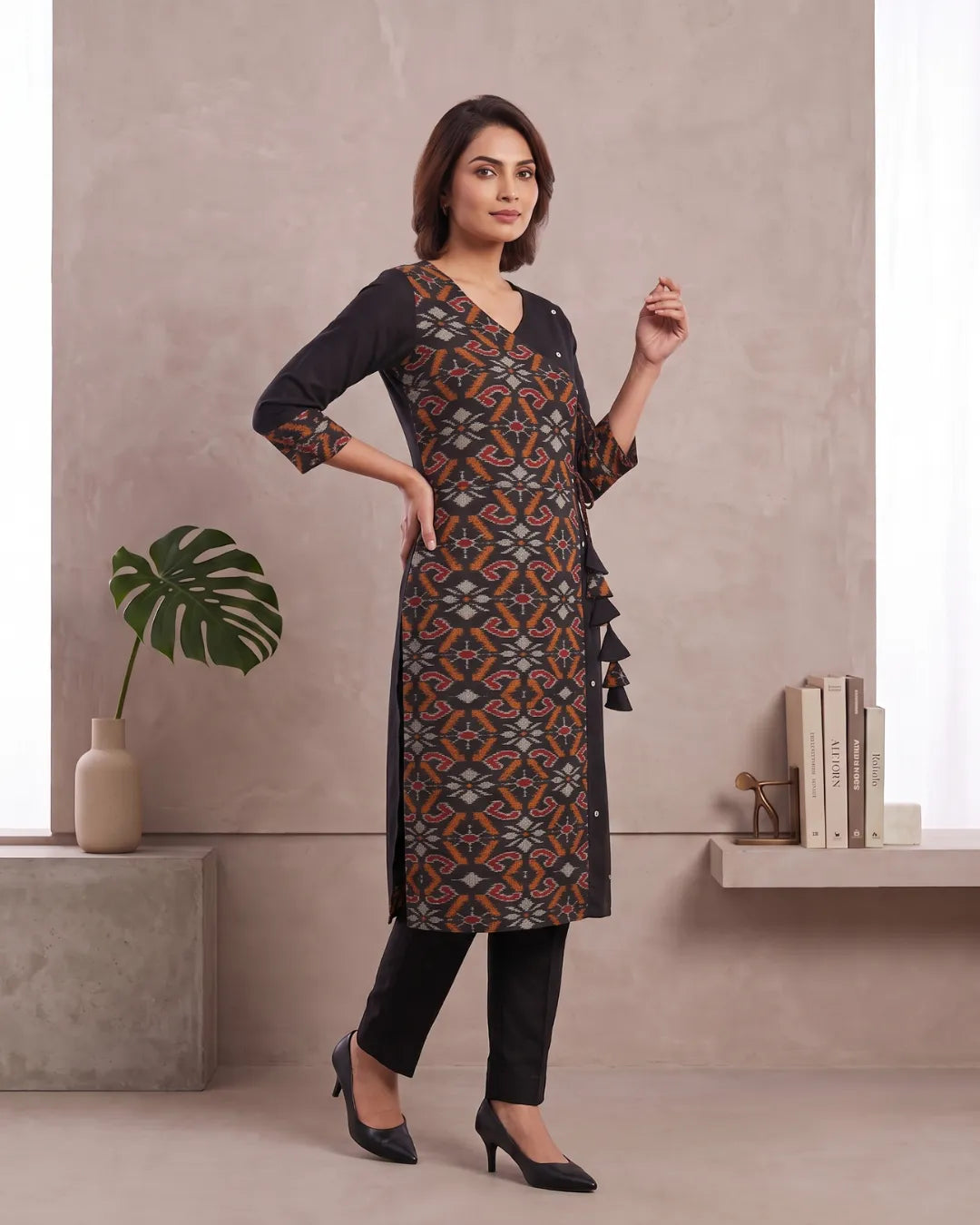 Kajal Black Sambalpuri Handloom Kurta Set