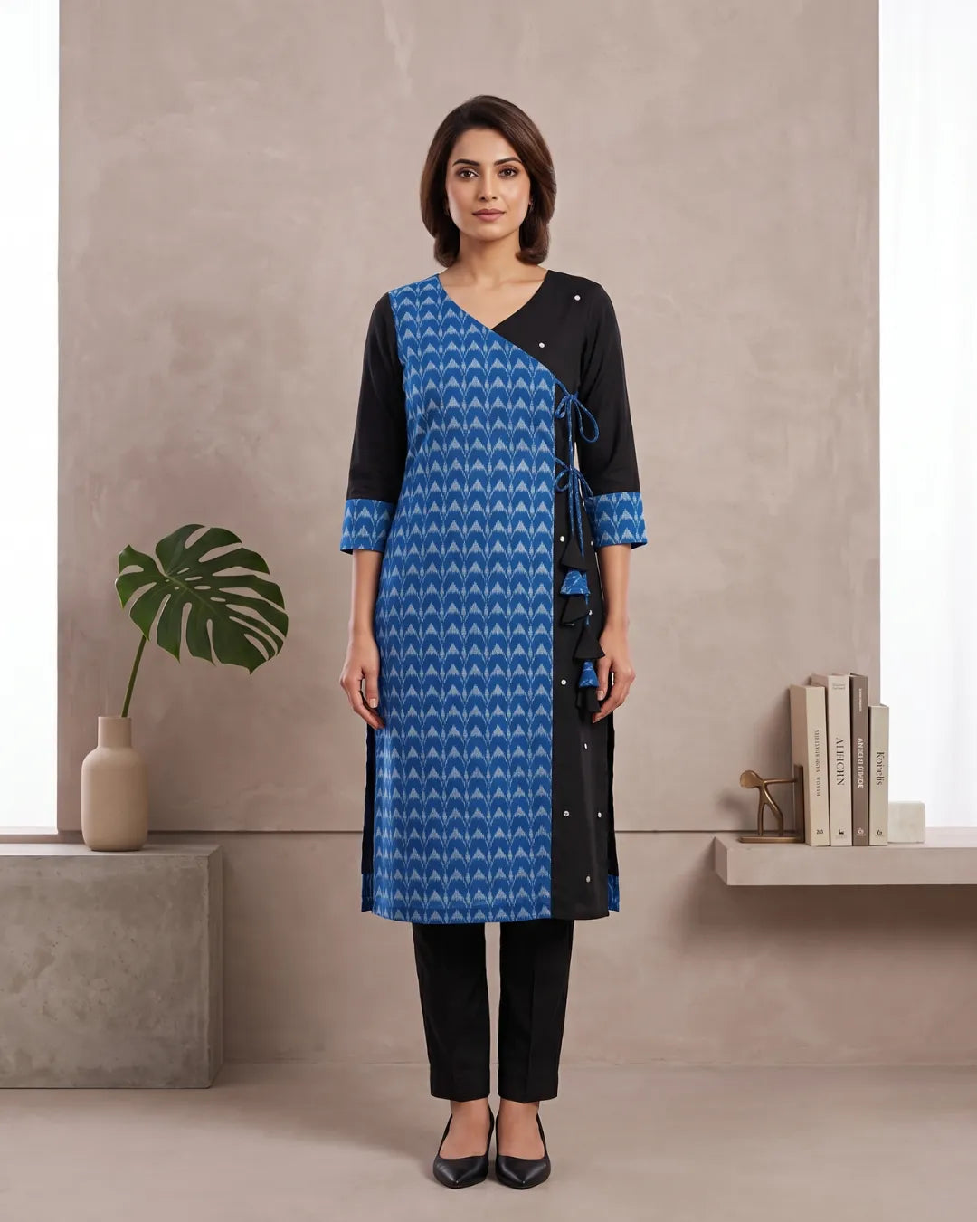 Kaja Black & Blue Sambalpuri Handloom Kurta Set
