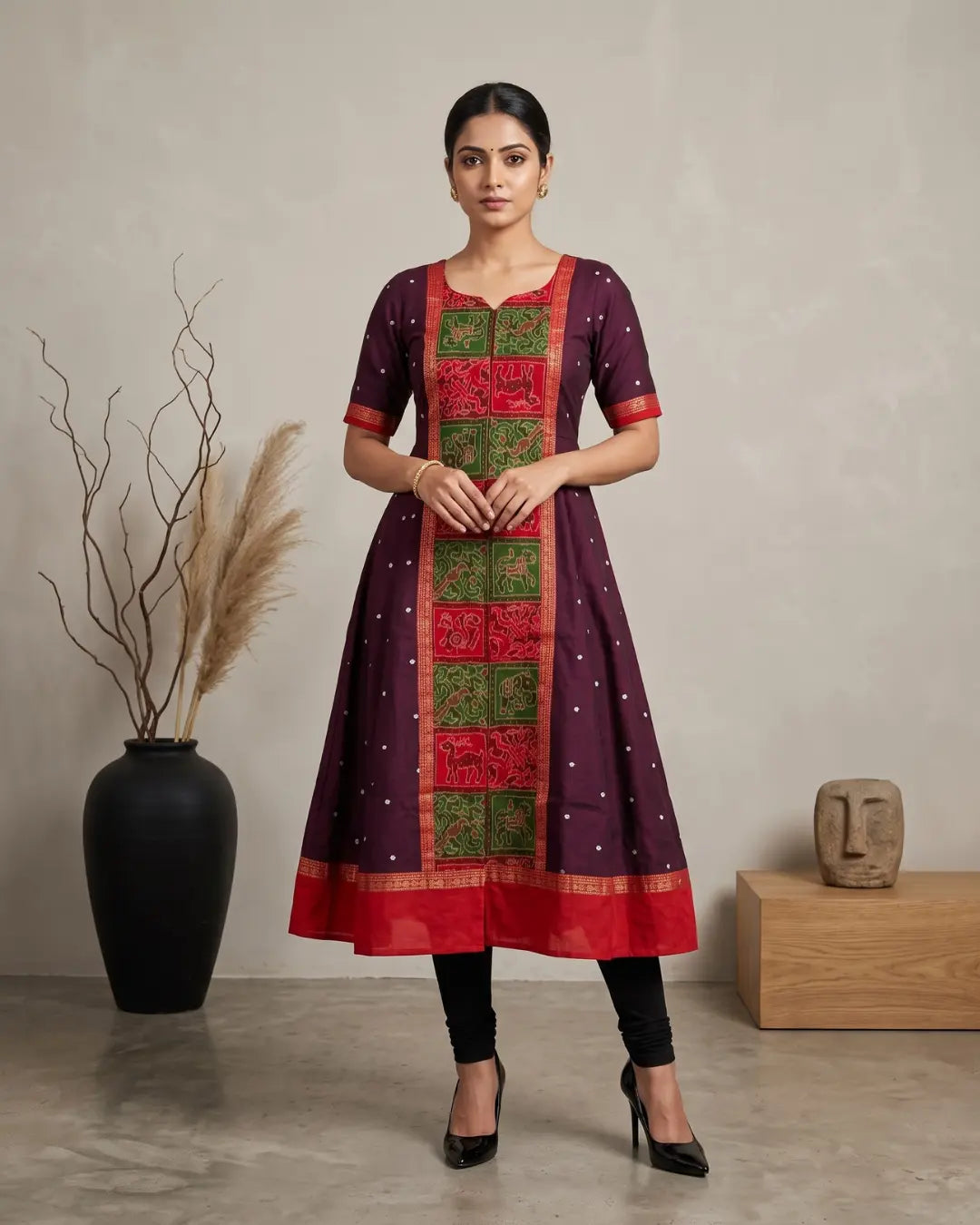 Chitrangada Maroon Sambalpuri Handloom Anarkali Dress