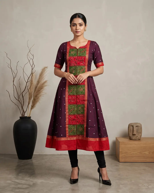 Chitrangada Maroon Sambalpuri Handloom Anarkali Dress