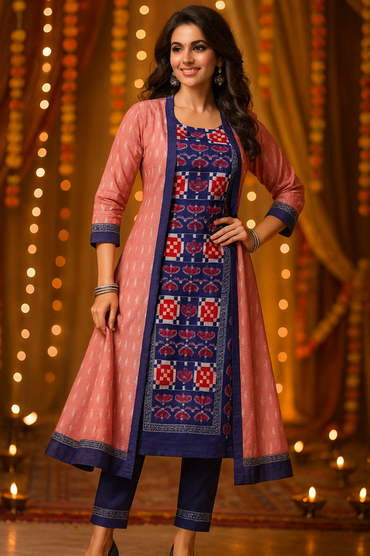 Rangdeep Sambalpuri Jacket Kurti Set | Pindhan Festive Wear