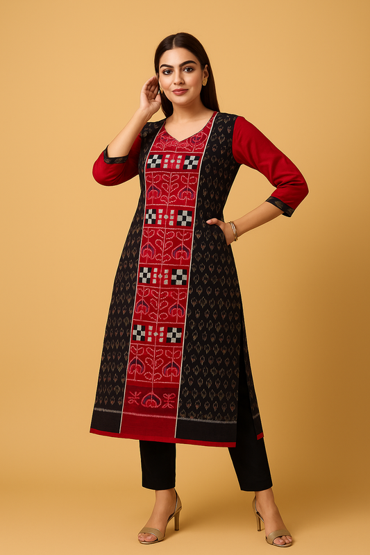 Sambalpuri Black & Red Grace Handloom Kurti