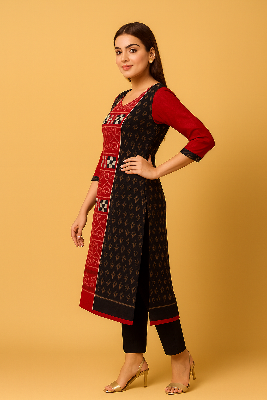 Sambalpuri Black & Red Grace Handloom Kurti