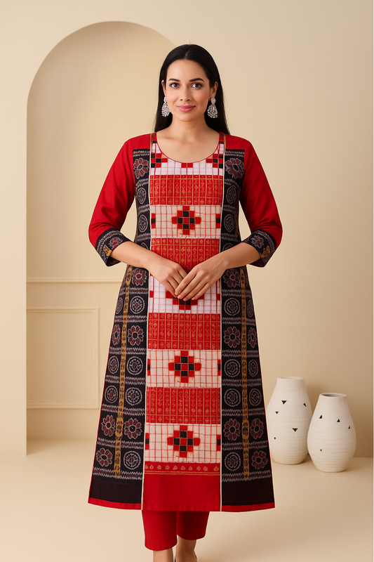 Sambalpuri Royal Bloom Kurti with Handwoven Sapta Motifs