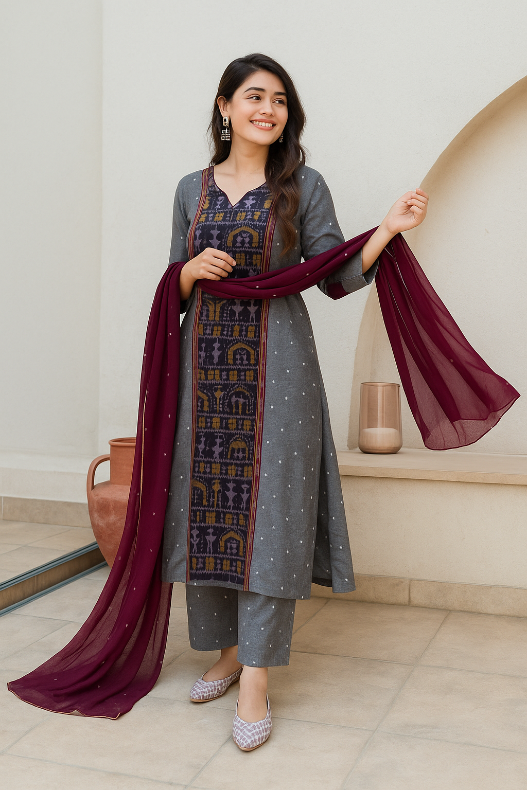 Pindhan Graceful Loom Kurti Set for Women
