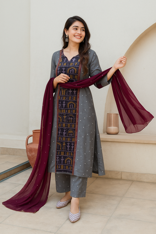 Pindhan Graceful Loom Kurti Set for Women