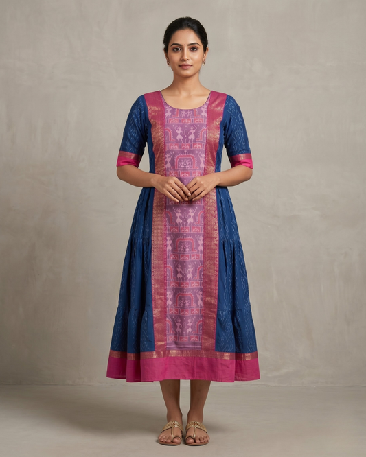 Nila Madhavi Royal Blue & Magenta Sambalpuri Handloom Gown