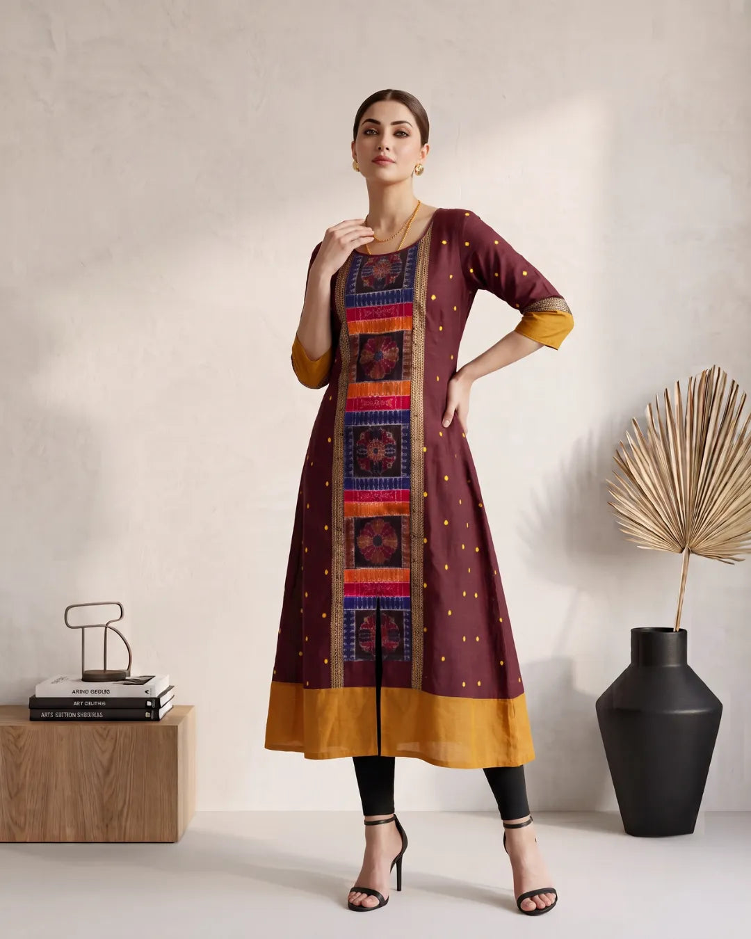 Raktima Maroon Sambalpuri Handloom Anarkali Dress