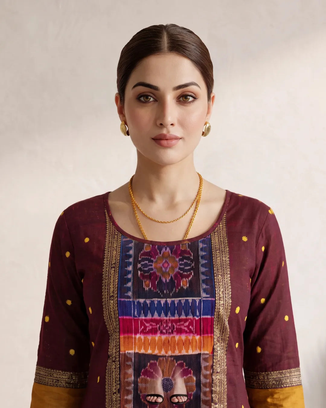 Raktima Maroon Sambalpuri Handloom Anarkali Dress