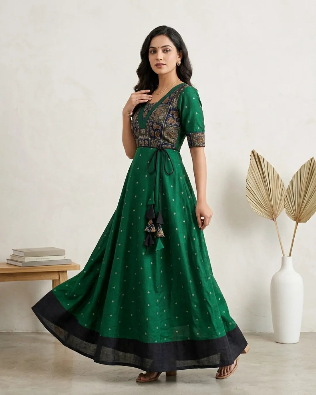 Vanya Green Sambalpuri Handloom Anarkali Dress
