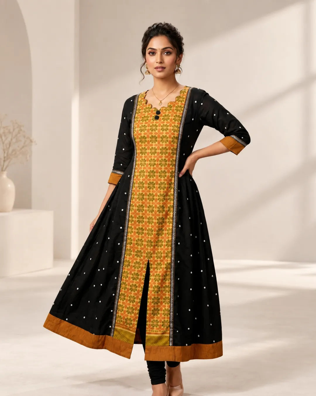 Kamalika Black & Mustard Sambalpuri Handloom Gown