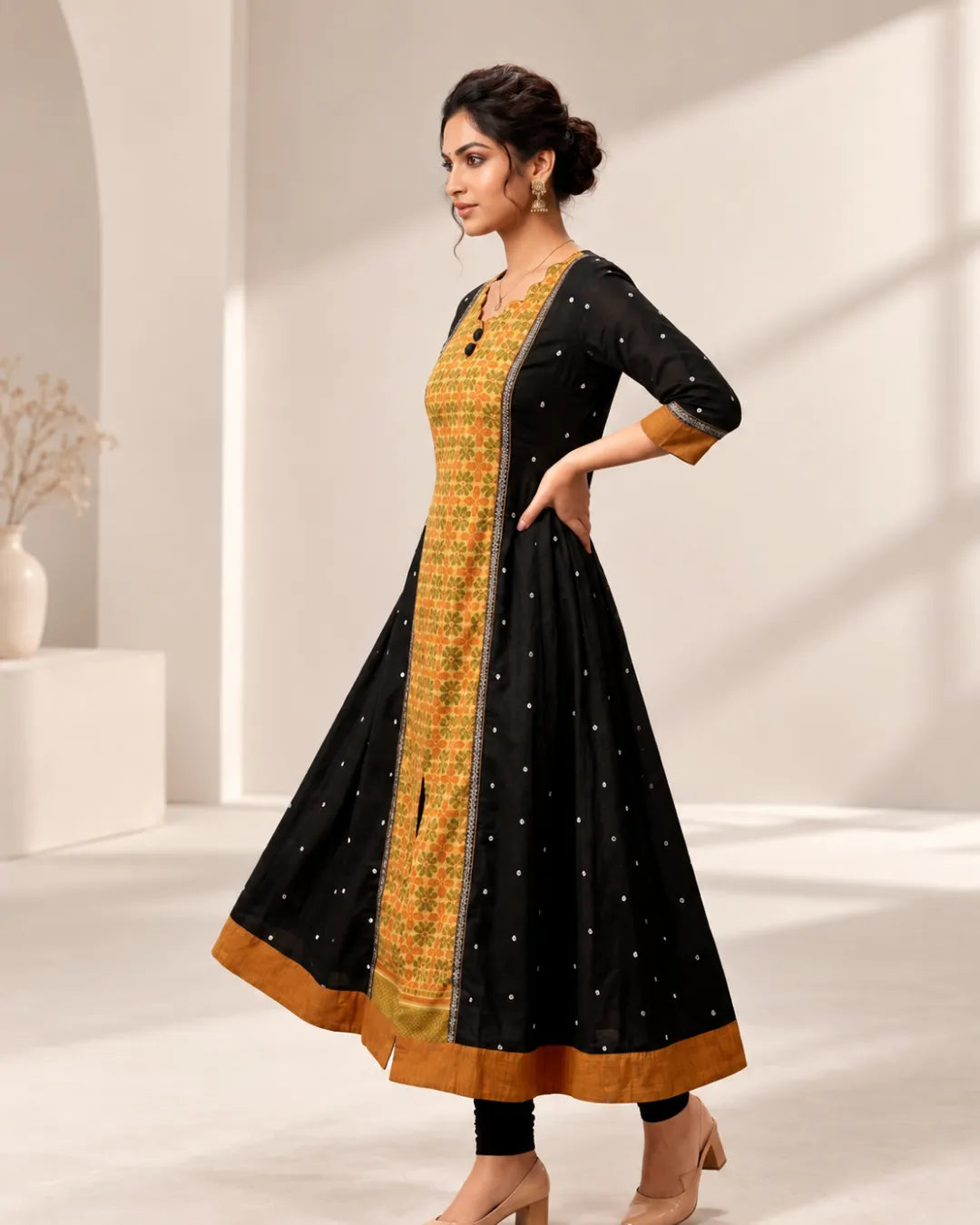 Kamalika Black & Mustard Sambalpuri Handloom Gown