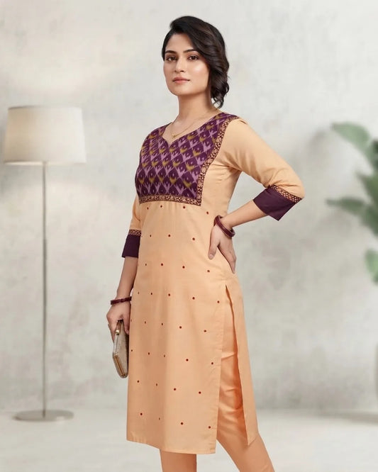 Madhura Peach & Purple Sambalpuri Handloom Kurta