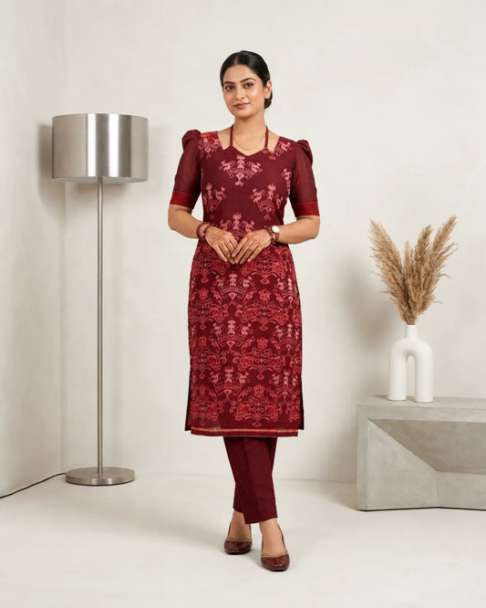 Lalima Maroon Sambalpuri Handloom Kurti