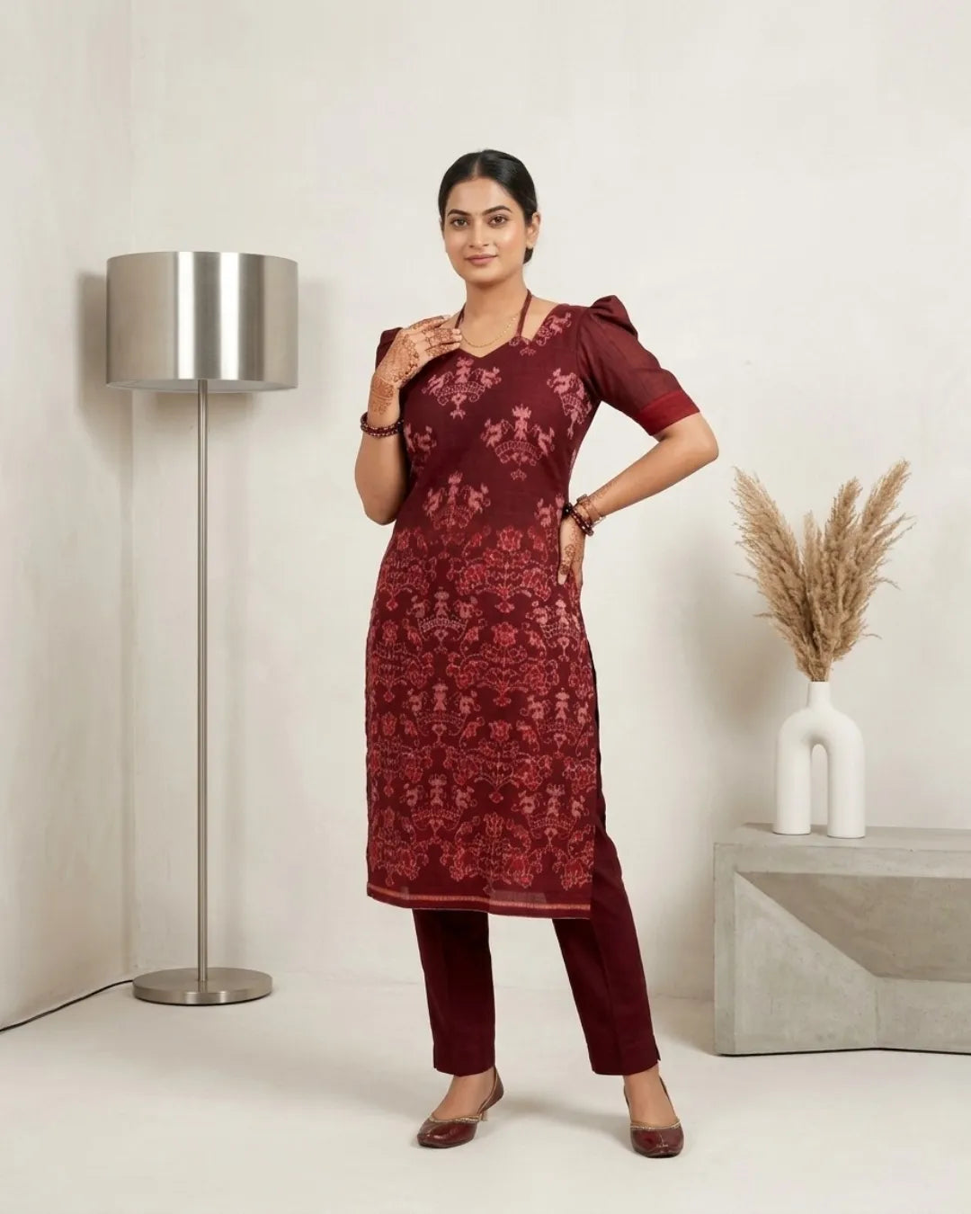 Lalima Maroon Sambalpuri Handloom Kurti
