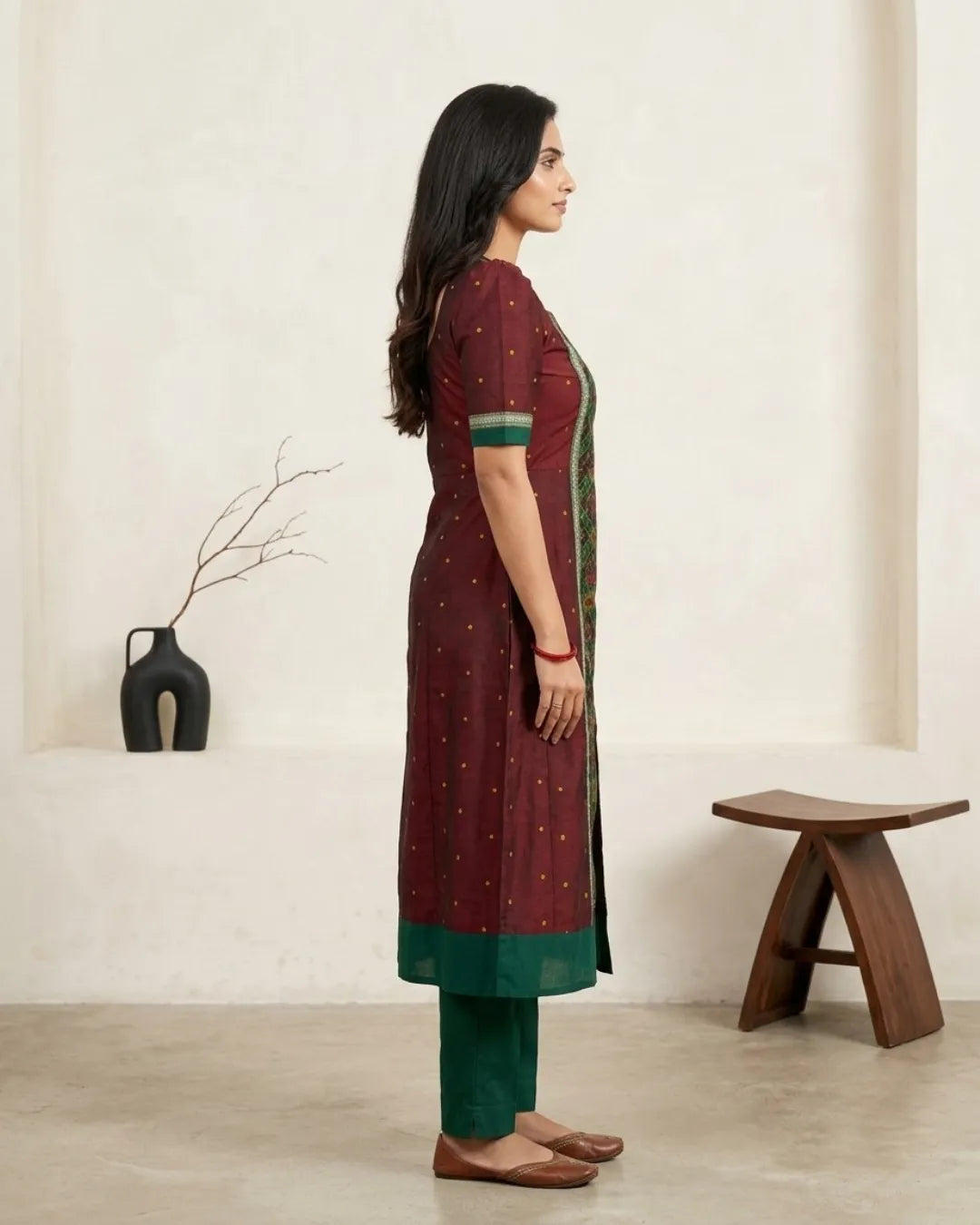 Vasudha Maroon Sambalpuri Handloom Gown