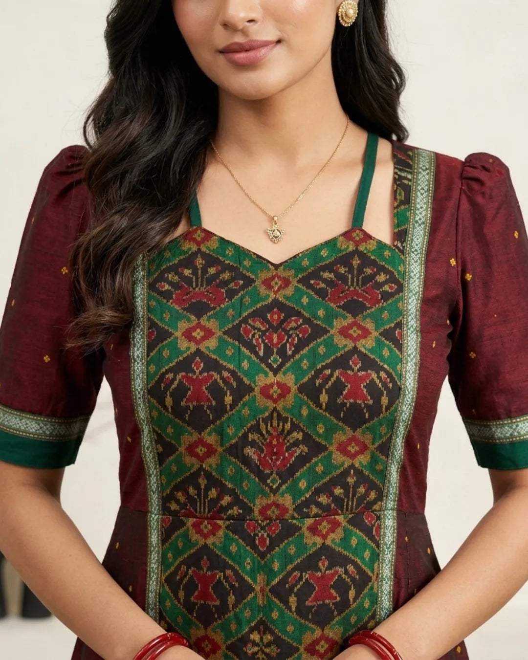 Vasudha Maroon Sambalpuri Handloom Gown