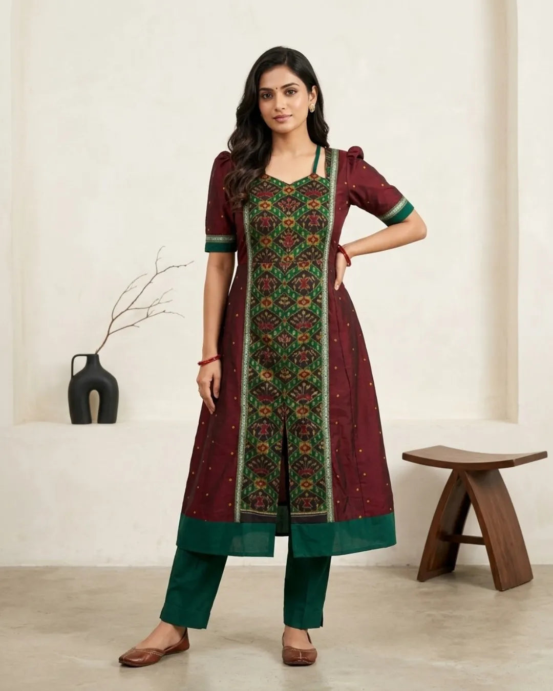 Vasudha Maroon Sambalpuri Handloom Gown