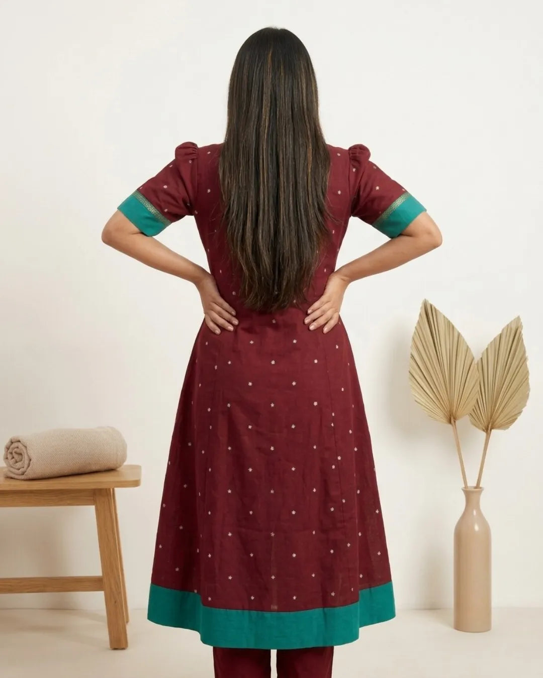 Tarini Maroon & Teal Sambalpuri Handloom Anarkali Dress