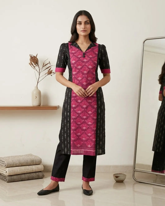 Shruti Pink & Black Sambalpuri Handloom Kurti