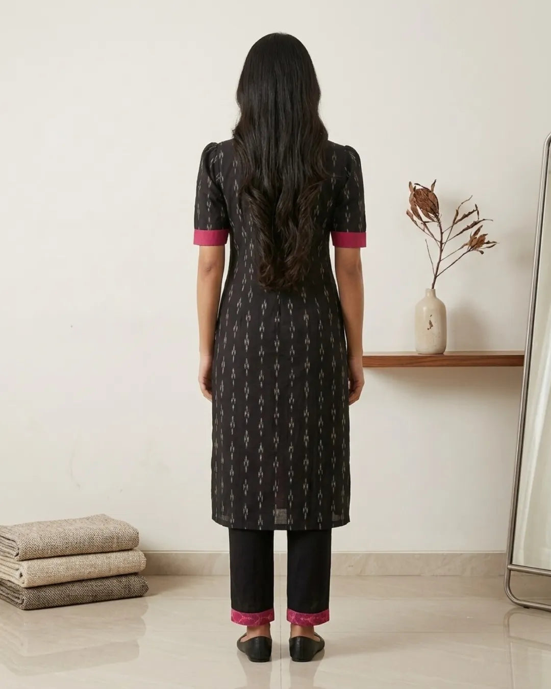 Shruti Pink & Black Sambalpuri Handloom Kurti