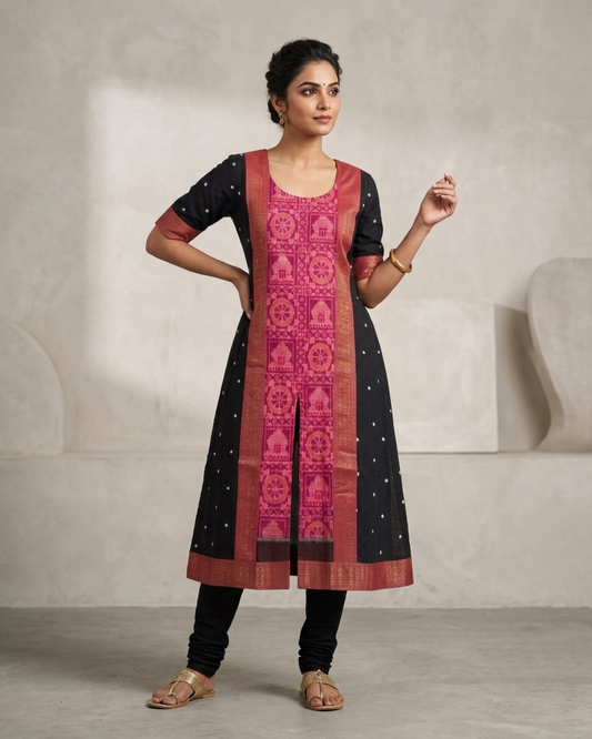 Aaradhya Magenta Sambalpuri Handloom Anarkali Dress