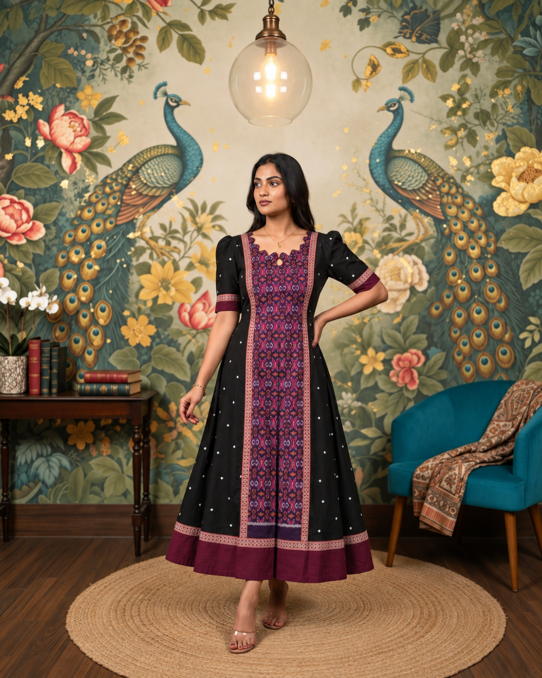 Yamini Black & Purple Sambalpuri Handloom Anarkali