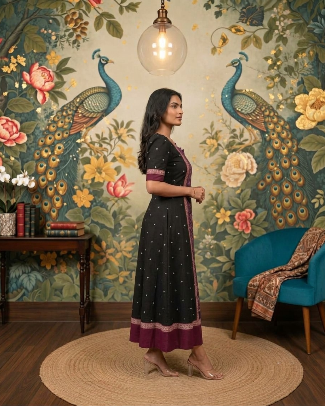 Yamini Black & Purple Sambalpuri Handloom Anarkali
