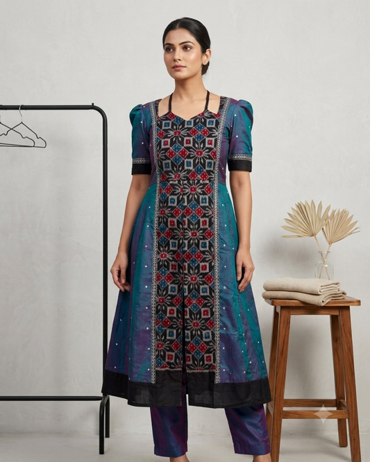 Neelambari Purple Sambalpuri Handloom Anarkali Dress