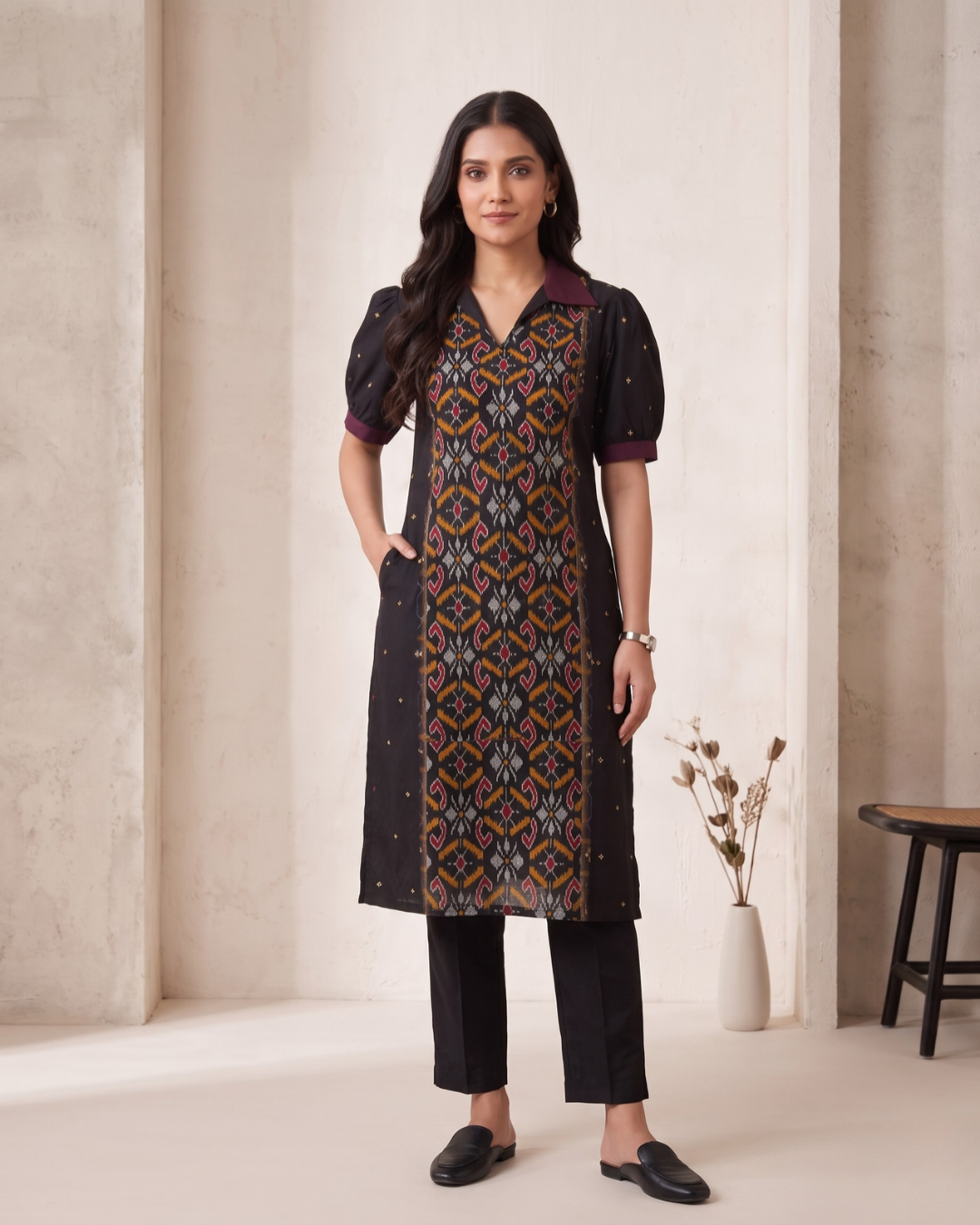 Aarohi Black and Wine Handloom Cotton Kurti