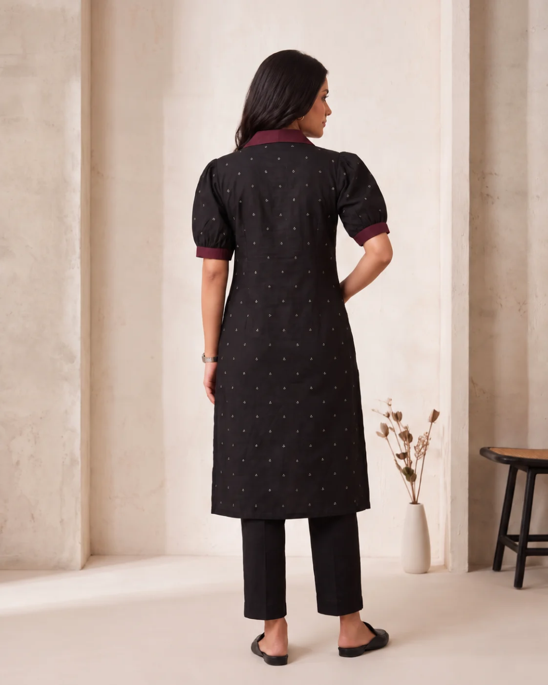 Aarohi Black and Wine Handloom Cotton Kurti